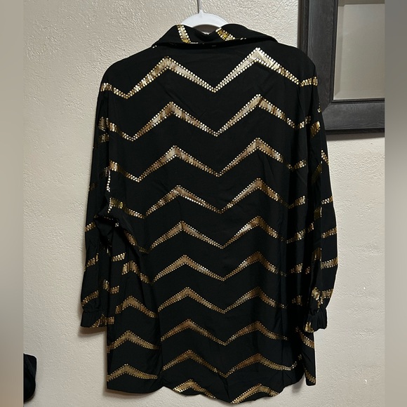 Metallic Gold Chevron Striped Long Sleeve Shirtdress - Picture 3 of 6